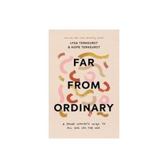 the book cover for far from ordinary, with an abstract design in pink and gold