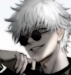 an anime character with white hair and sunglasses