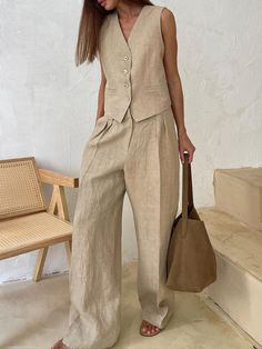 DETAILS
Composition: 45% Cotton, 55% Linen
Design: Plain
Style: Elegant
Thickness: Regular
Material: Cotton&Linen
Occasion: Leisure, Vacation, Work Khaki Vest, Low Waist Pants, Trousers Women Wide Leg, Outfits Vestidos, Mode Costume, Sleeveless Suit, Cotton Linen Pants, Linen Tank Top, Linen Tank