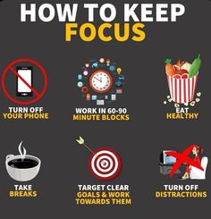 how to keep focus on your work in 60 - 90 minutes or less info poster