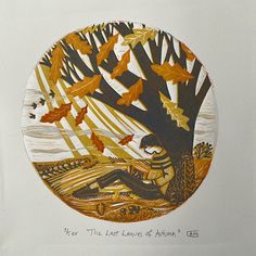 a drawing of a tree with leaves falling from it's branches and the words, plow this land of autumn