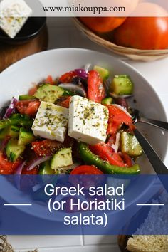 greek salad or horiatiki salad with tomatoes, cucumbers and feta cheese