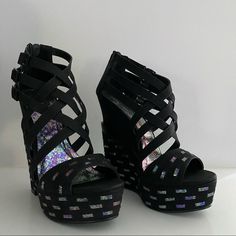 Reposhing This Item I Never Worn. Very Cute, But Too Small. Platform Wedges Shoes, Michael Antonio, Black Sparkle, Black Wedges, Womens Wedges, Womens Shoes Wedges, Platform Wedges, Wedge Shoes, Black Silver