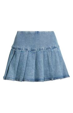 Crisp pleats lend swingy movement to this stem-showing denim skirt. 13" length (size Medium) Unlined 99% cotton, 1% spandex Machine wash, tumble dry Imported Not available for sale and shipment to Germany Denim Miniskirt, Pleated Denim, Denim Wash, Denim Skirt, Blue Denim, Not Available, Mini Skirts, Germany, Nordstrom