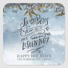 a holiday card with the words, merry bells and an image of snowflakes