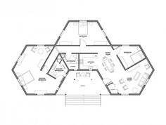 the floor plan for a small cabin with two bedroom and an office area in it