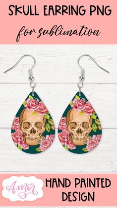 Teardop earring template for sublimation available at my Etsy shop. Sublimation Earring Ideas, Skull Earring, Earrings Sublimation, Earring Png, Sublimation Earring, Earring Template, Skull And Roses