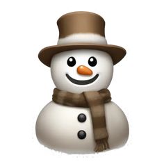 a snowman wearing a brown hat and scarf