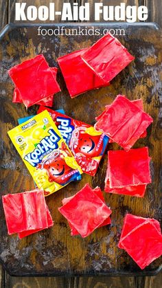 the ingredients for kool - aid fudge on a cutting board