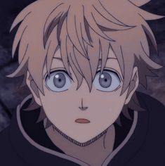 an anime character with blonde hair and blue eyes looks at the camera while wearing a black jacket