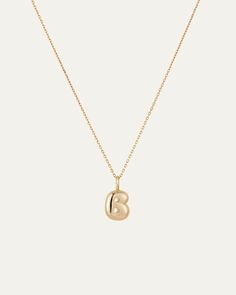 A small, 14K gold removeable pendant glides along a 14K gold, diamond cut cable chain. These instant heirlooms are slow-crafted from recycled 14K gold and make the perfect gift—for you or them. Wear your favorite letter around your neck and add a personalized touch to your chain stack. This design includes a shortening ring, making it easy to adjust and wear at 16.5" or 18". 14K recycled yellow golddiamond cut cable chainspring ring claspfinish: high polish product measurements:chain length: 41. Chain Stack, Bubble Letter Necklace, Bubble Letter, Gold Bubbles, Gold Letter Necklace, Ring Making, Golden Necklace, Bubble Letters, Initial Necklace Gold