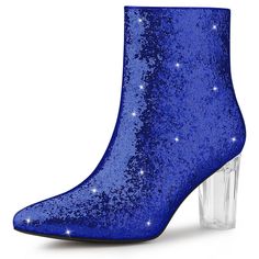 Can't help falling in love with these sparkly booties. The Glitter Ankle Boots have high block heels, a pointed toe, a low shaft that zips up the inside, and a safe cover on the mouth of shoes to prevent rubbing from the glitter. The glitter design will make you stand out in the crowd. It is a great choice for dating and hanging out with friends. It will win your heart via your feet. Christmas Party Boots With Round Toe, Sparkling Round Toe Heels For Fall, Sparkling Fall Heels With Round Toe, Fall Sparkling Round Toe Heels, Glitter Round Toe Heels For Winter, Party Season Heeled Boots With Round Toe, Winter Glitter Heels With Round Toe, Fall Sequin Heels With Round Toe, Round Toe Heeled Boots For Party Season