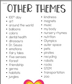 a printable poster with the words,'other themes'and an image of a heart