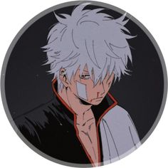 an anime character with white hair and black eyes