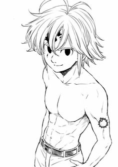 an anime character in black and white, with his shirt open to reveal the chest