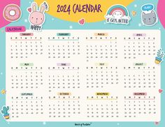 a calendar with cartoon animals and donuts on the front, as well as an image of