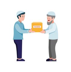 two men shaking hands over a box