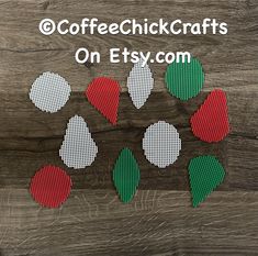 the words coffee chick crafts on etsy com written in red, green and white