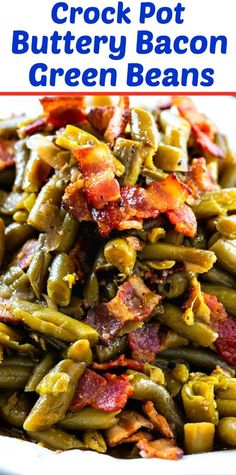 a white plate topped with green beans covered in bacon