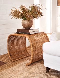 boho side table or rattan nightstand Wicker Side Table, Wicker Coffee Table, Rattan Side Table, Woven Furniture, Living Room Essentials, Side And End Tables, Modern Side Table, Outdoor Dining Furniture, Burke Decor