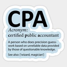 the acronym for a certified public account is shown in black and white, on a light blue background