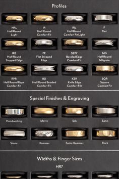 the different types of wedding rings are shown in this diagram, with their names on them