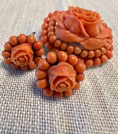 Gorgeous Brooch & Earrings carved salmon Coral rose set-Victorian.  Condition is very good for their age, earrings converted to screw back probably in the early 1900s, pictures show the details.  Brooch approx . 1 1/2" by 1 1/4", earrings diameter approx 3/4", tests for 14k gold, wt.- for set 22.8 grams.  Flowers take never die, Wonderful to find set intact, can be worn separately or together -a vision of loveliness. 1900s Pictures, Pearl Bangles Gold, Coral Jewelry Vintage, Silver Payal, Coral Jewelry Set, 4 Earrings, Coral Rose, Coral Design, Beaded Jewelry Necklaces