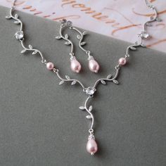 Delicate Silver Jewelry Sets For Formal Occasions, Pink Bridal Necklace With Matching Earrings For Wedding, Delicate Silver Crystal Bridal Earrings, Delicate Silver Round Bridal Earrings, Delicate Crystal Bridal Earrings In Silver, Delicate Silver Bridal Earrings, Delicate Silver Bridal Earrings For Anniversary, Pink Sterling Silver Jewelry For Wedding, Delicate Silver Bridal Necklace