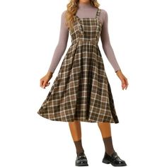 Long Sleeve Shirt Under Dress, Retro Dresses For Women, Shirt Under Dress, Halloween Costume Vintage, Plaid Overall Dress, Plaid Dresses, Prom Costume, Casual Dresses For Teens, Cottagecore Clothes