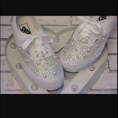 Custom Wedding "I Do" Bling Out Vans. Please Dm After Purchasing To Discuss Custom Colors If Needed. Made To Order, Please Allow 2 Weeks To Ship. Perfect For Any Special Occasion. More Color Crystals Available. Wedding Tennis Shoes Brides Vans, Tiffany Blue Wedding Sneakers, Vans Wedding Shoes The Bride Simple, Vans Wedding Shoes The Bride Comfortable, White Lace Wedding Vans, White Sparkly Vans, Bling Shoes Vans, White Sparkling Wedding Shoes For Formal Occasions, Formal Sparkling White Wedding Shoes