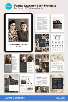 the family book template is shown in black and white