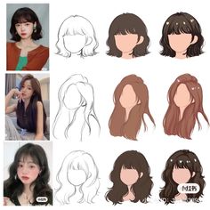 various hairstyles for girls with long hair and bangs, all in different styles