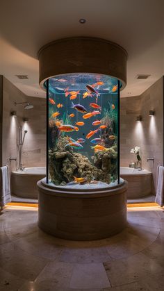 Opulent Bathroom Aquarium Inspirations Dream Aquarium, Fish Tank Home, Interior Aquarium, Aquariums Ideas, Fish Tank Counter, Fish Tank In House, In Home Aquarium, In House Aquarium