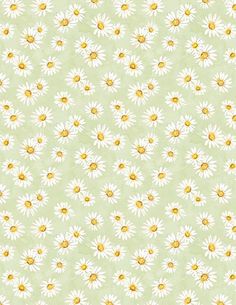 a green background with white and yellow daisies