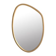 an oval shaped mirror with gold frame