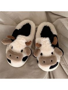 White  Collar   Plain  Embellished   Women Shoes Slipper For Women, Cow Slippers, Cow House, Funny Shoes, Cartoon Giraffe, Fluffy Cows, Teddy Dog, Fashion Kawaii, Animal Slippers