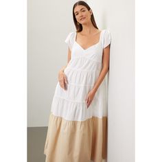 White poplin (100% Cotton). A-line. Cap sleeves. V-neck. Back zipper closure. Imported. Rent The Runway, Closet Designs, Tiered Maxi Dress, Morganite, Straw Hat, Cap Sleeves, A Line, Maxi Dress, V Neck