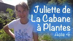 a woman standing in front of a blue sign with the words, juliatte de la cabane a plantes