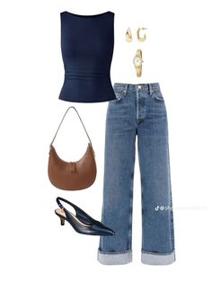 A classic and basic outfit to for an old money sensation 🫐⭐️🧸💸 #oldmoneyaesthetic #oldmoneyfashion #oldmoneyoutfits #oldmoneylifestyle #oldmoneystyle Classy Outfits Aesthetic, Looks Jeans, Baggy Pants, Basic Outfits, Fit Ideas