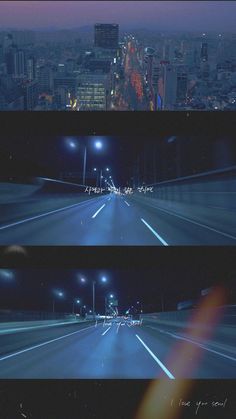 three shots of an empty city street at night