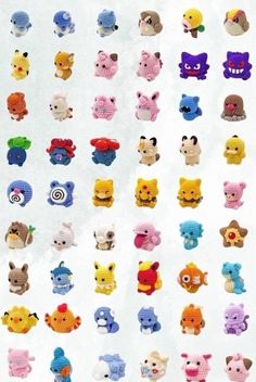 there are many different types of stuffed animals on this sheet of paper, and each has an individual's own face