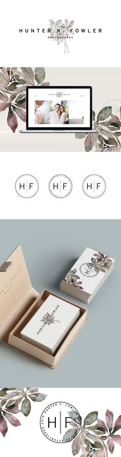 the logo and business cards are displayed in three different styles, including one with flowers on it