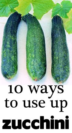 four cucumbers with the words 10 ways to use up zucchini