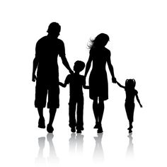 a family walking down the street with their hands in each other's pockets, silhouetted against a white background