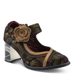 GOLD MULTI Formal Floral Print Closed-toe Heels, L’artiste Shoes, Shoe Care Kit, L'artiste By Spring Step, Spring Step Shoes, Gold Pumps, Sneaker Slippers, Mary Jane Pumps, Leather Mary Janes