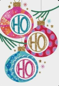 three ornaments with the word oh hanging from it's sides and stars around them