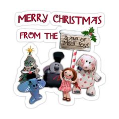 merry christmas from the island of mis - toys sticker with cartoon characters on it