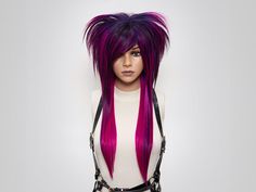 Pink Purple Wig, Side Part Bang, Layered Shag, Goth Alternative, Visual Kei Cosplay, Emo Scene Kid Wig, Unisex Emo Wig. Products Informations * Cap size: Average (54-56cm) with elastic and hook for size adjustment; custom sizing available upon request. * Unisex - Size of the wig is adjustable and suitable for different head size, style is suitable for man and woman. * Premium quality heat resistant synthetic hair, can style with the electrical tool that has heat control. (under 180o) * Colour - Scene Wigs, Side Part Shag, Emo Scene Kid, Side Part Bangs, Wig Products, Wig Side Part, Scene Wig, Layered Shag, Dread Falls