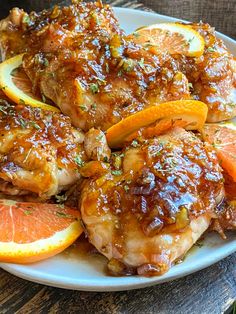 orange balsamic glazed chicken on a white plate