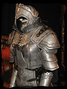 a suit of armor is displayed on display